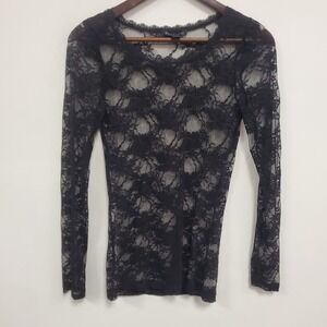 Bozzolo Womens Long Sleeve Lace Whimsigoth Top Size M Black Fairy Grunge Gothic